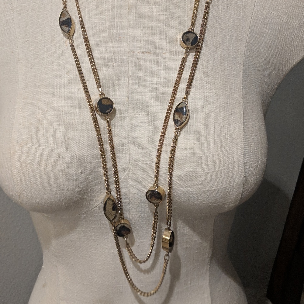 Chico's Animal Print Multi-layered Gold Necklace